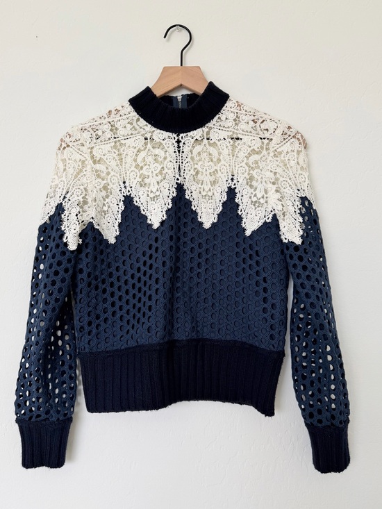 Sea Sweaters - Sea New York Navy Sweater with White Lace Yoke